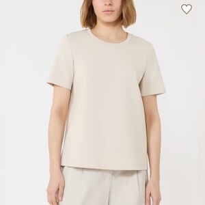 S MAXMARA FIANCO T-SHIRT Crewneck Embroidered Logo Top Beige Size Small $325